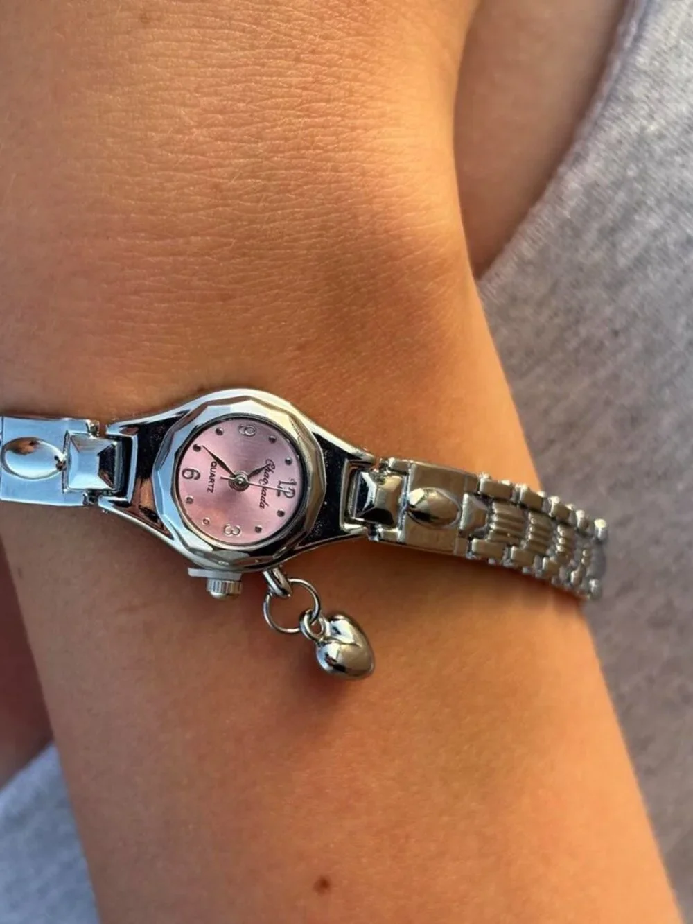 Preppy Silver Chain Heart Charm Watch Preppy Y2K OS